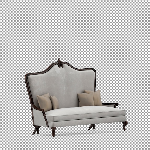 Renderização 3D de sofá minimalista isolado