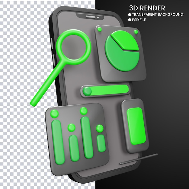 PSD renderização 3d de telefone celular fofo e gráfico