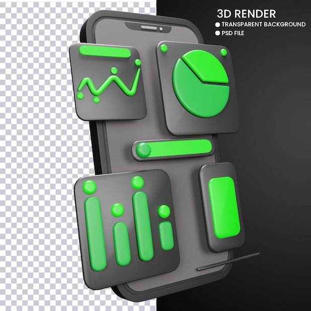 PSD renderização 3d de telefone celular fofo e gráfico