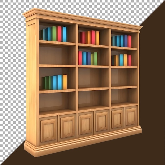 Renderização 3d de um armário de livros em fundo transparente ai gerado