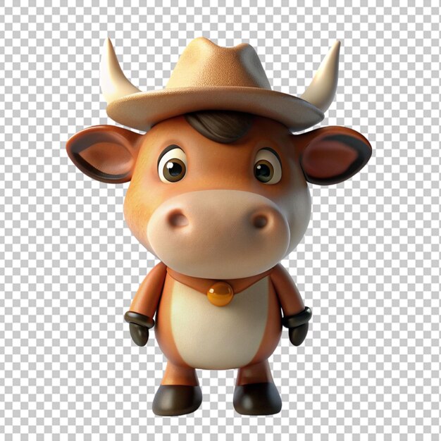 PSD renderização 3d de um boi de desenho animado bonito com um chapéu de cowboy