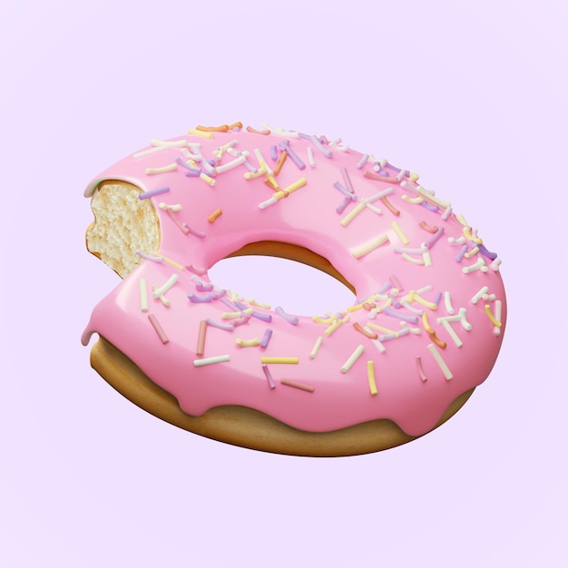 PSD renderização 3d de um donut rosa com mordida psd