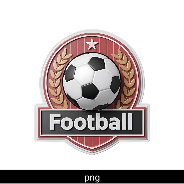 PSD renderização 3d de um emblema de futebol com coroa de louro e estrela