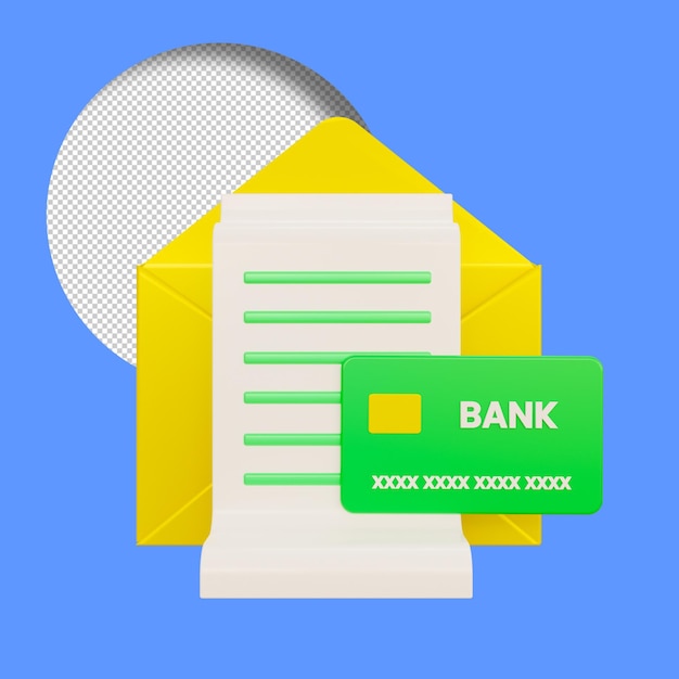 Renderização 3D de um envelope com uma fatura de papel e cartão de crédito Envelope de cobrança de cartão de crédito Ilustração