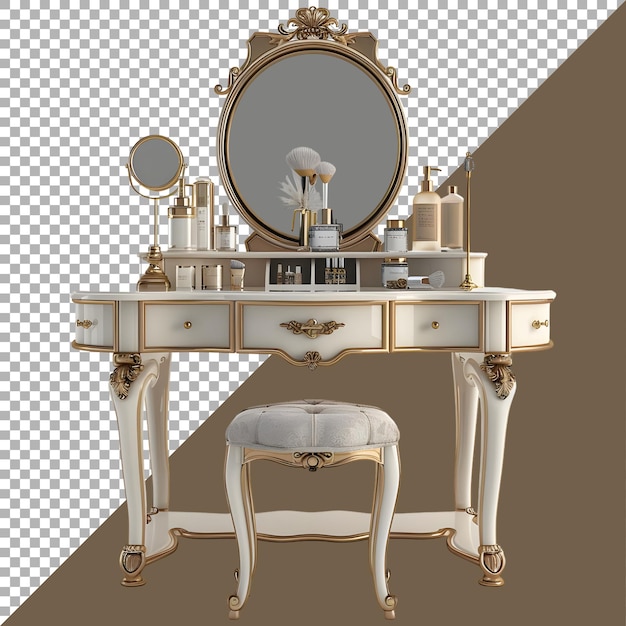 PSD renderização 3d de um espelho vintage com mesa de madeira em fundo transparente