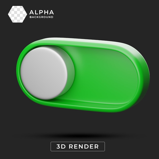 Renderização 3D de um interruptor verde com botão branco