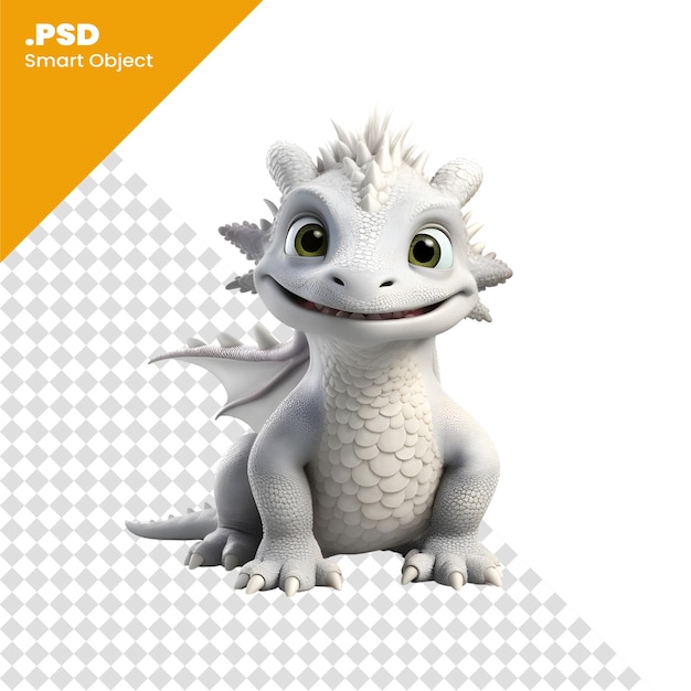 PSD renderização 3d de um lindo dragão de fantasia isolado em um modelo psd de fundo branco