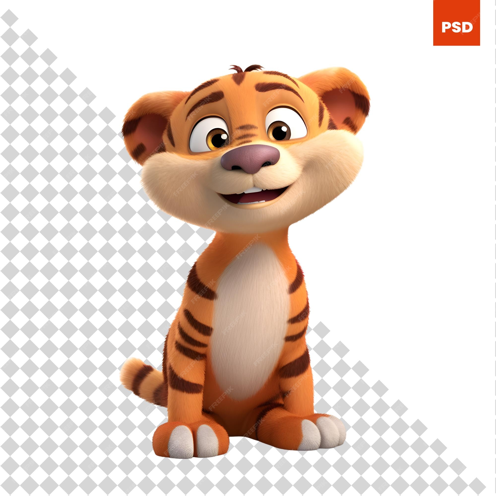 Renderização 3d do jovem tigre de desenho animado