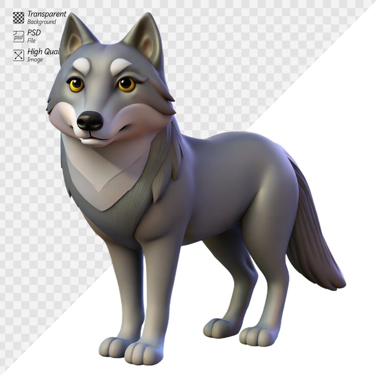 PSD renderização 3d de um lobo cinzento em pé com uma expressão sorridente