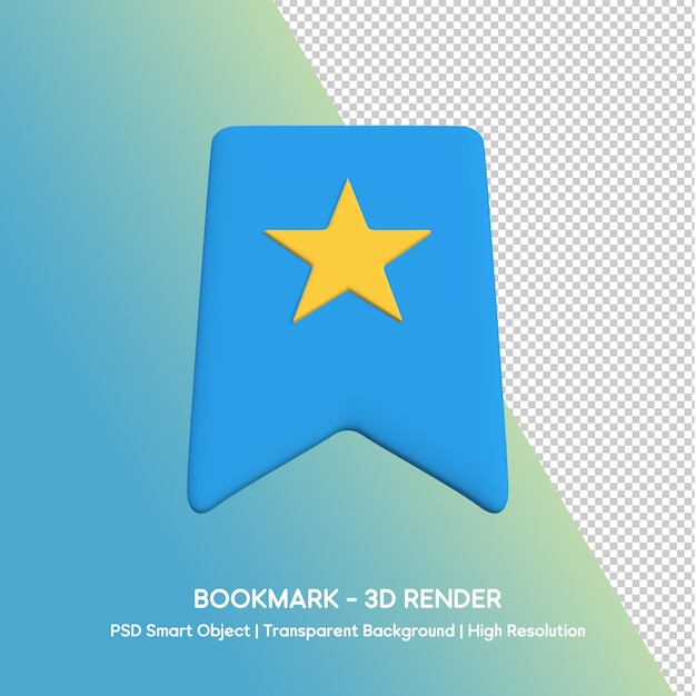 Renderização 3D de um marcador azul com uma estrela amarela