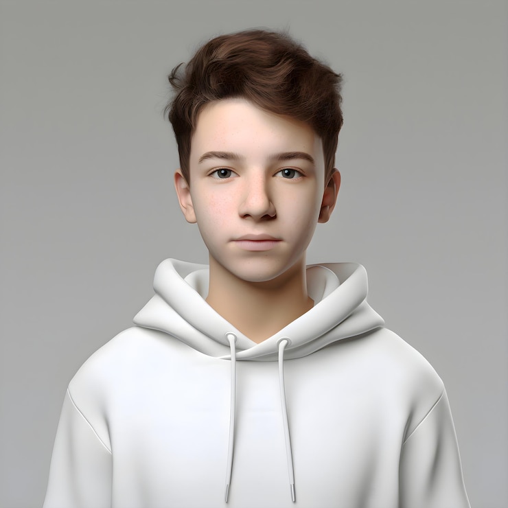 PSD renderização 3d de um menino adolescente com um capuz branco