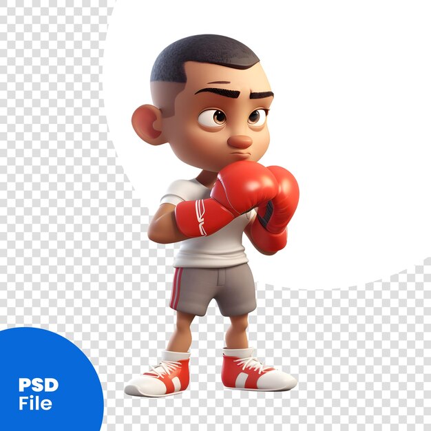 Renderização 3d de um menino afro-americano com luvas de boxe modelo psd