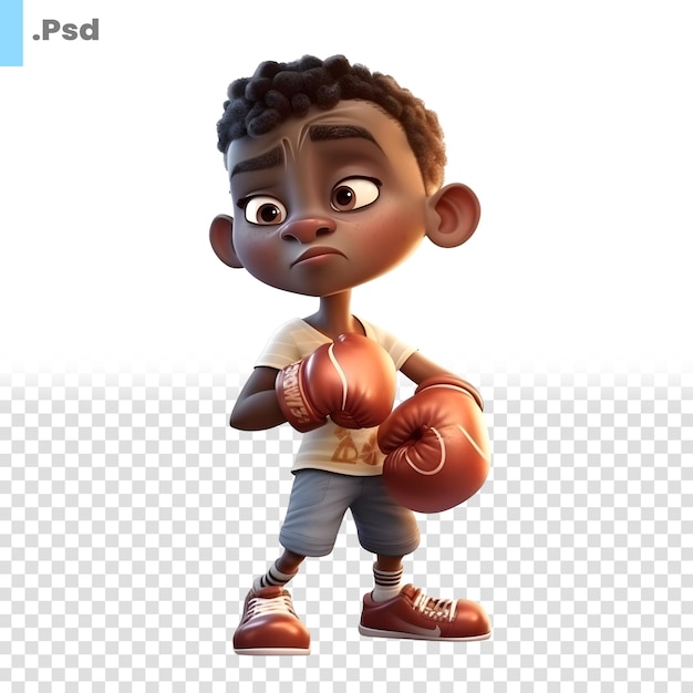 PSD renderização 3d de um menino afro-americano com luvas de boxe modelo psd