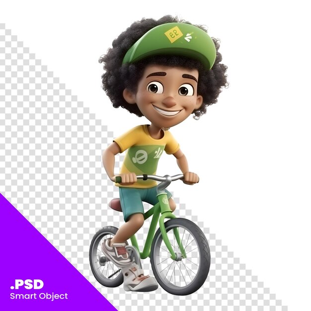 Renderização 3d de um menino andando de bicicleta isolado no fundo branco modelo psd