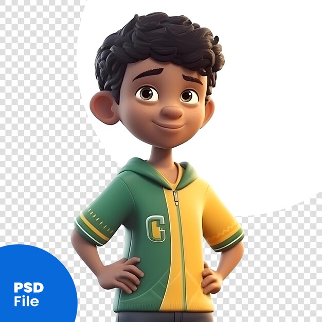 Renderização 3d de um menino com camiseta verde modelo psd