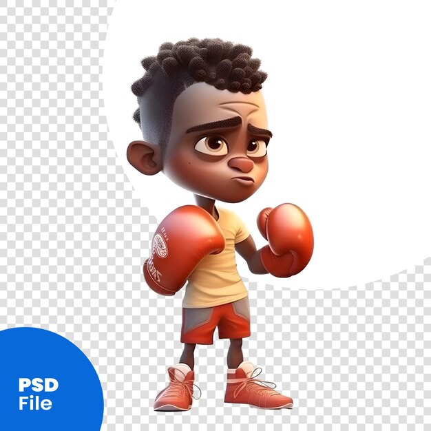 PSD renderização 3d de um menino com luvas de boxe em fundo branco modelo psd