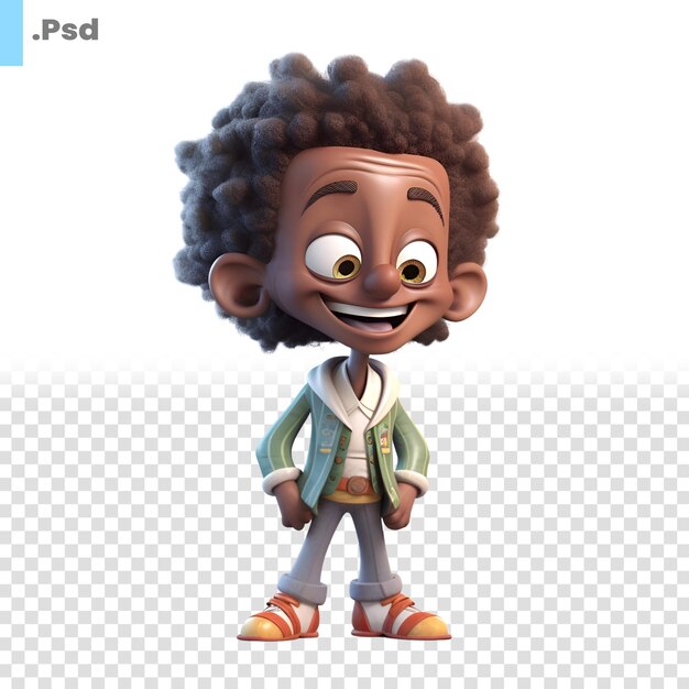 PSD renderização 3d de um menino com penteado afro e roupas casuais modelo psd