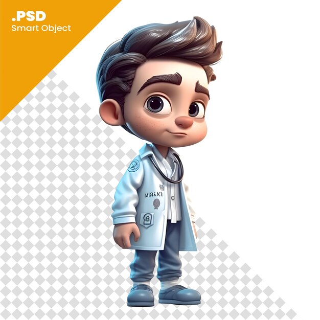 PSD renderização 3d de um menino com um estetoscópio ao redor de seu pescoço modelo psd