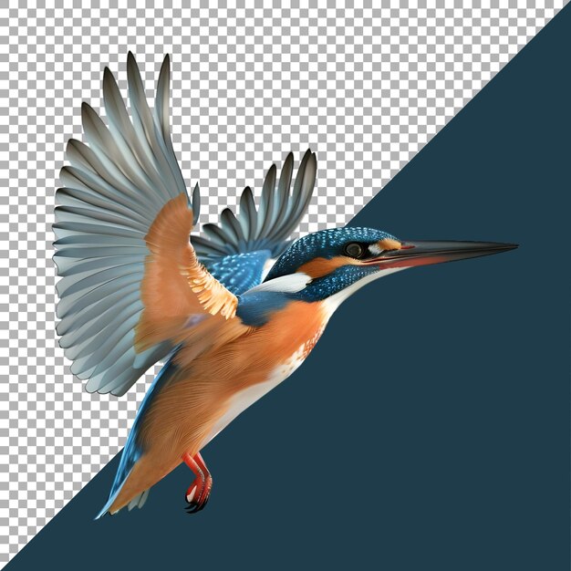 Renderização 3d de um pássaro kingfisher em fundo transparente gerado por ai