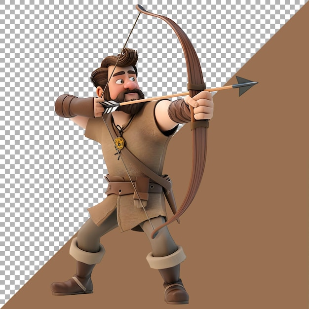 PSD renderização 3d de um personagem archer em fundo transparente gerado por ai