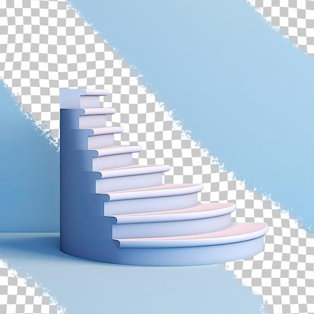 PSD renderização 3d de um pódio de estilo minimalista com um estande de produtos apresentando um fundo transparente de escada azul