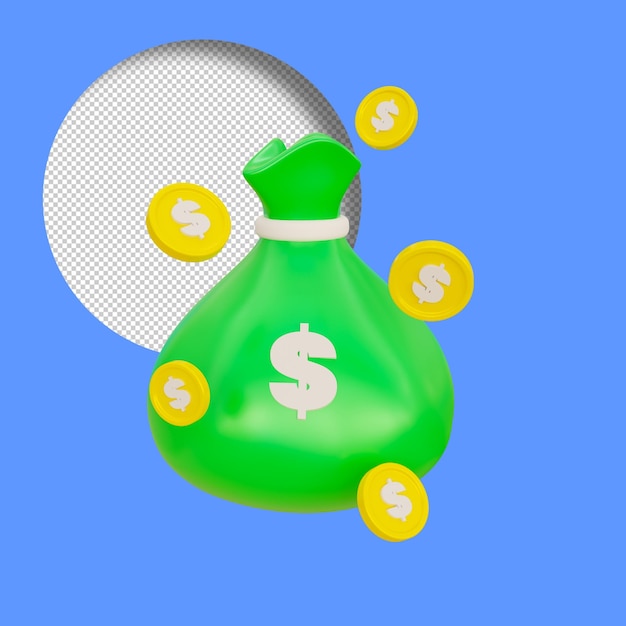 Renderização 3D de um saco de dinheiro
