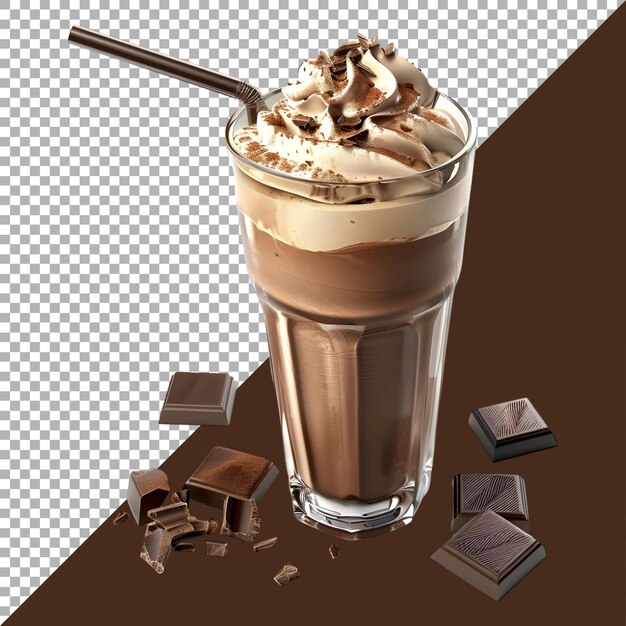 PSD renderização 3d de um shake de chocolate em um copo em fundo transparente gerado por ai