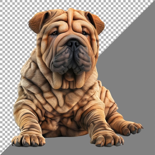 Renderização 3d de um shar pei bulldog em fundo transparente