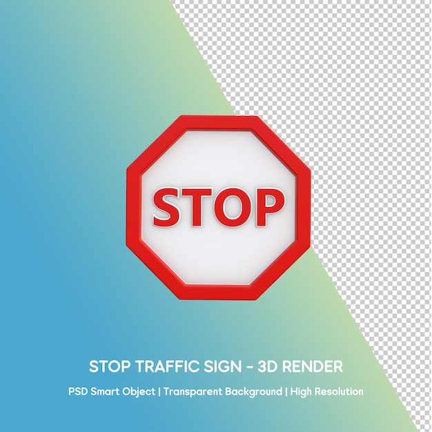 Renderização 3D de um sinal de parada de trânsito em fundo transparente