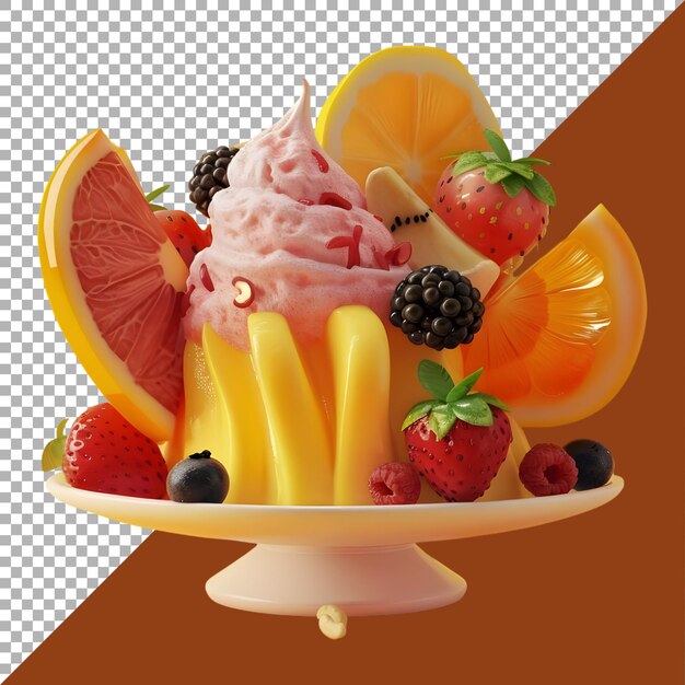 PSD renderização 3d de um sorvete de frutas misturadas em uma tigela em fundo transparente ai gerado