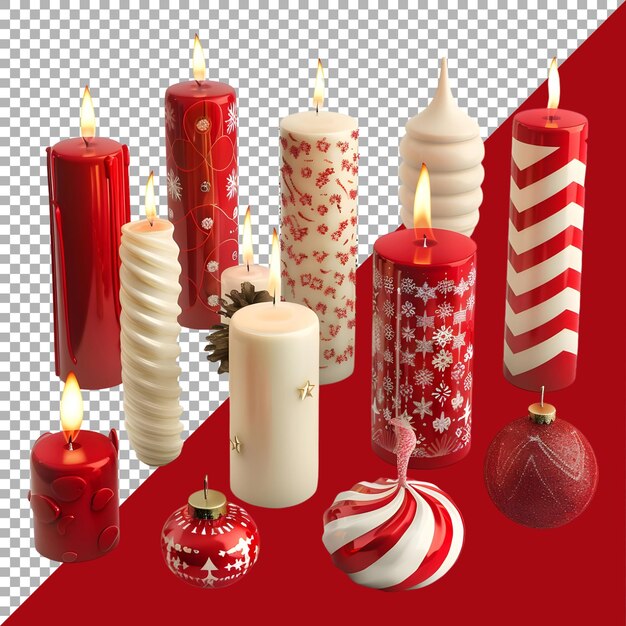 Renderização 3d de um tipo diferente de velas de natal em fundo transparente ai gerado