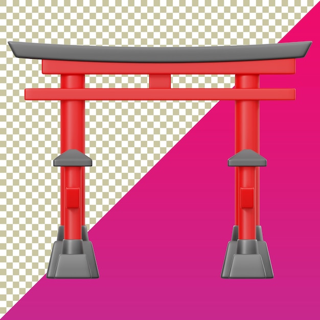 Renderização 3D de um Torii Gate japonês em fundo isolado e transparente