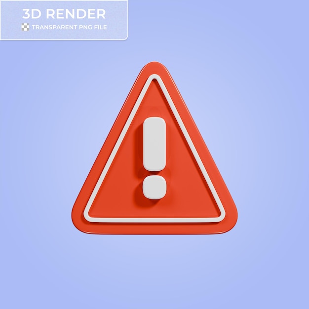 Renderização 3D de um triângulo de alerta vermelho com um ponto de exclamação