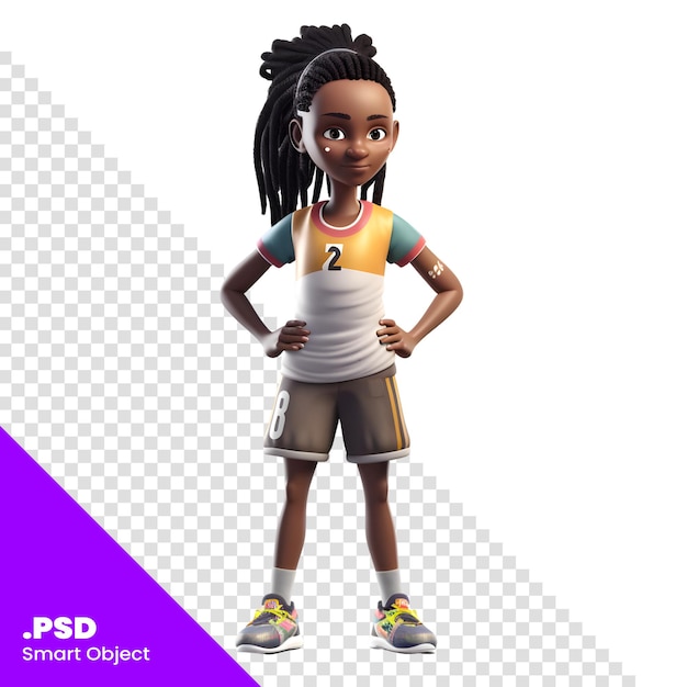 PSD renderização 3d de uma adolescente afro-americana com modelo psd de clipping path