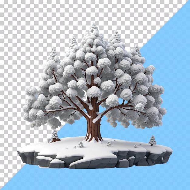 PSD renderização 3d de uma árvore grande com neve isolada em fundo transparente