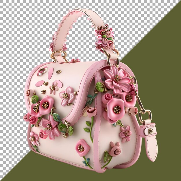 PSD renderização 3d de uma bolsa de mão para senhoras de cor pastel em fundo transparente