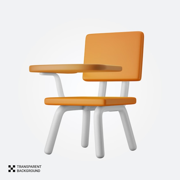 Renderização 3D de uma cadeira escolar com uma secretária e um fundo transparente