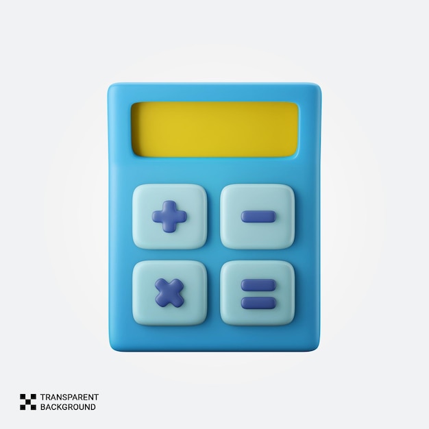 Renderização 3D de uma calculadora azul e amarela
