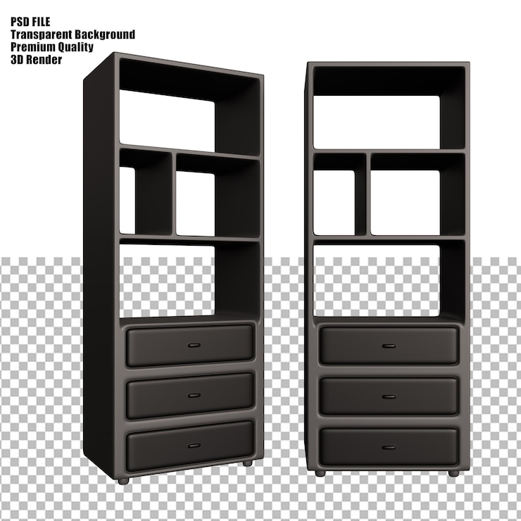 PSD renderização 3d de uma estante moderna com gavetas