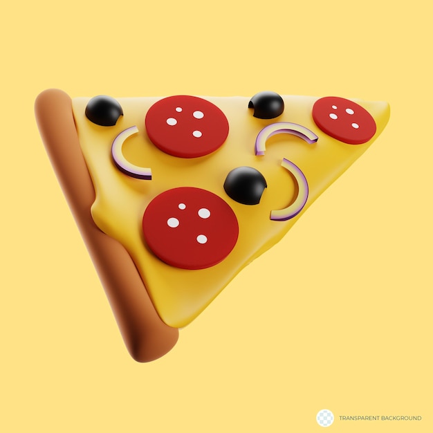 PSD renderização 3d de uma fatia de pizza de pepperoni e azeitona entrega de pizza ou projeto relacionado a alimentos