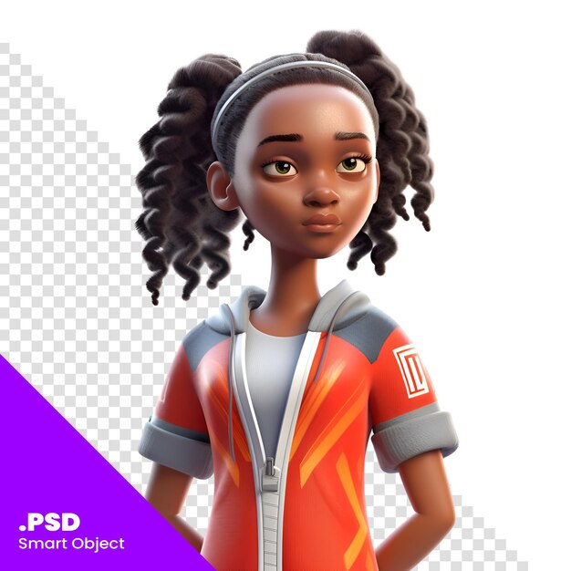 PSD renderização 3d de uma garota afro-americana bonita isolada em pano de fundo branco modelo psd