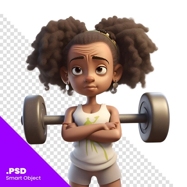 Renderização 3d de uma garota afro-americana com um modelo psd de haltere