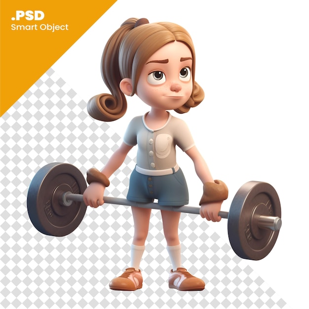 PSD renderização 3d de uma garota de desenho animado bonita com um modelo psd de barra