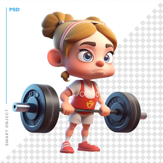 PSD renderização 3d de uma garotinha com barra isolada em fundo branco