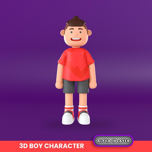 Renderização 3D de uma ilustração em pé de personagem de menino