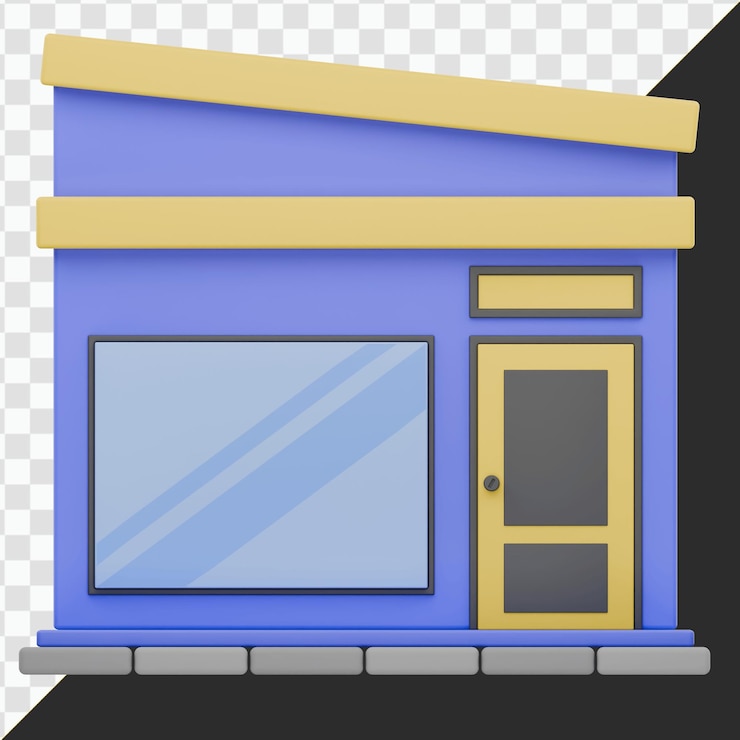 PSD renderização 3d de uma loja moderna azul e amarela