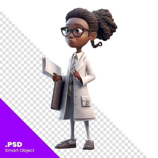 Renderização 3d de uma médica afro-americana com modelo psd de prancheta