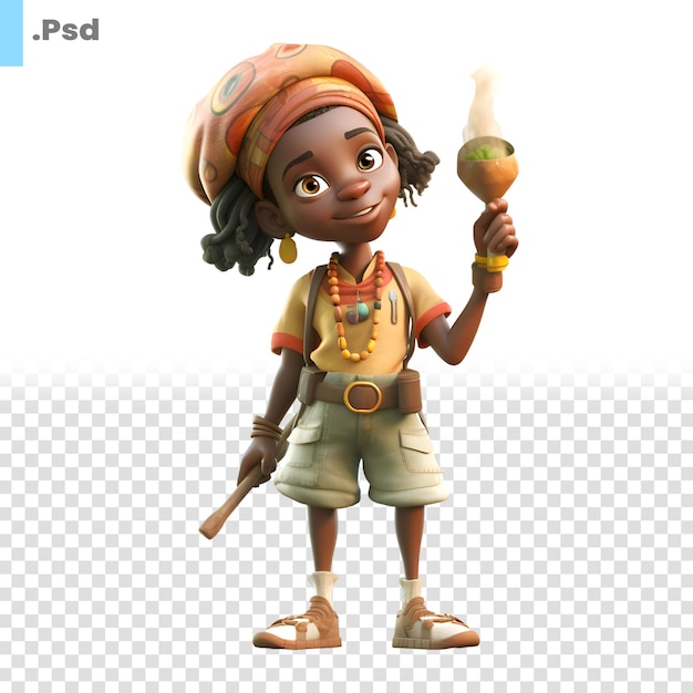 PSD renderização 3d de uma menina afro-americana jogando maracas modelo psd