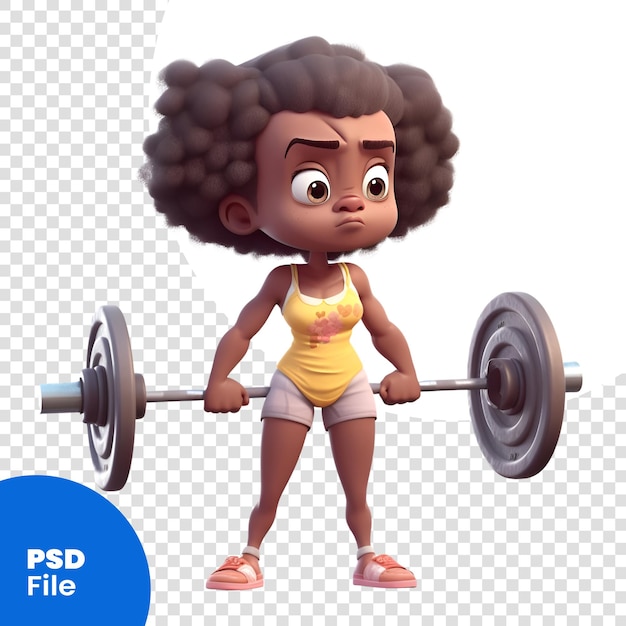 PSD renderização 3d de uma menina afro-americana levantando uma barra modelo psd