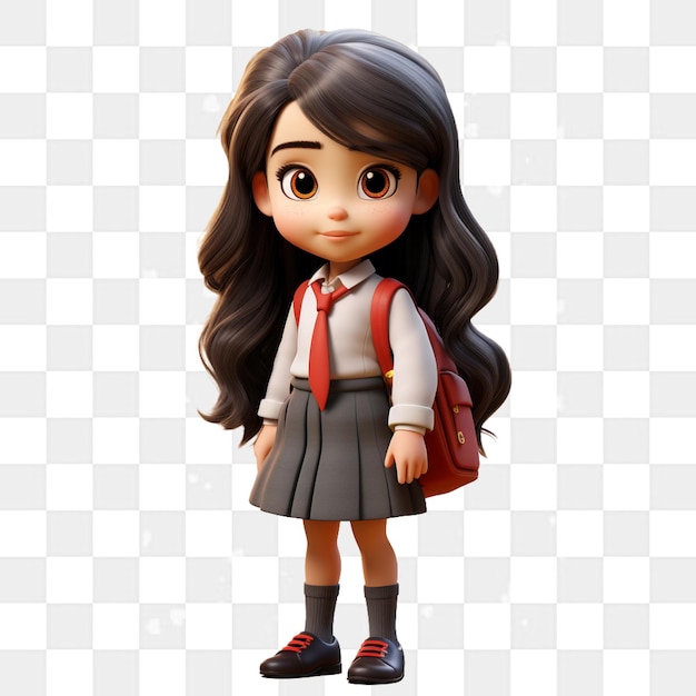 PSD renderização 3d de uma menina de escola asiática